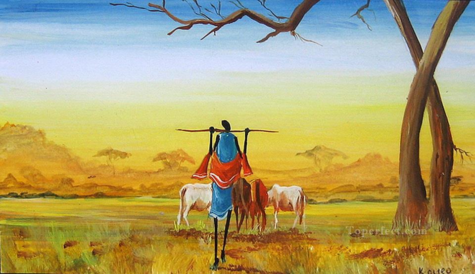 Herding Cattle from Africa Oil Paintings